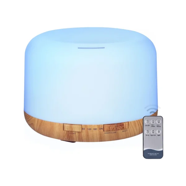 500ML Wood Grain Aroma Diffuser – Ultrasonic Essential Oil Humidifier with Remote & Colorful Lights
