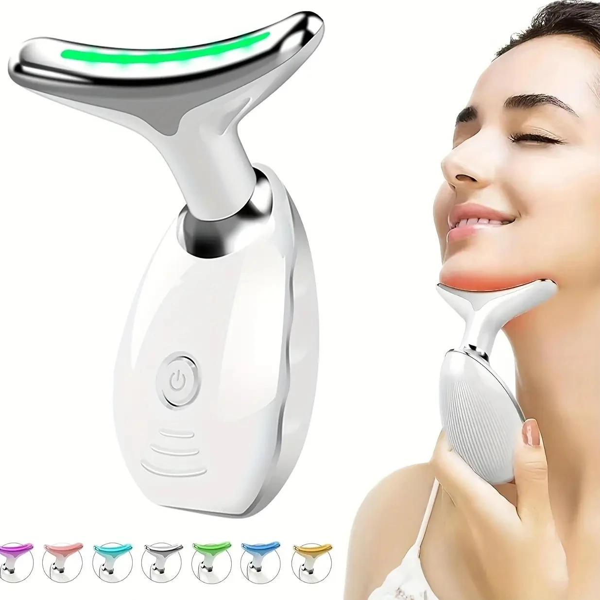 S452ae846f70c48629e958870a9d8deea5.webp 7-Color LED Neck & Face Massager – Vibrating Beauty Device with USB Rechargeable Design - Image 1