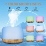 500ML Wood Grain Aroma Diffuser – Ultrasonic Essential Oil Humidifier with Remote & Colorful Lights - Image 2