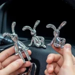 2PC Long-Eared Rabbit Ornaments – Cute Sticky Statues for Car, Bedroom & Home Decoration - Image 5
