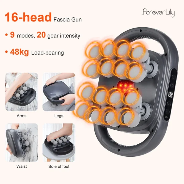 16-Head Fascia Massage Gun – High-Frequency Muscle & Body Relaxation Massager